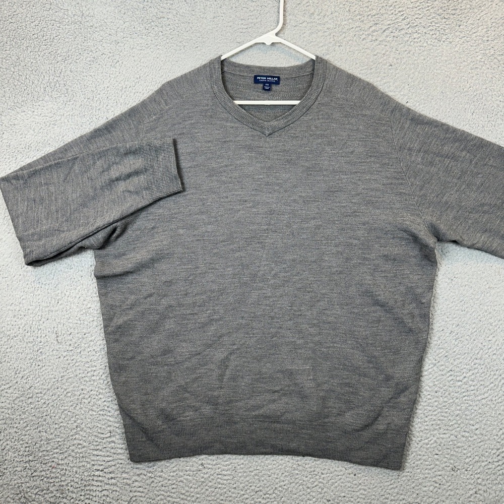 Peter Millar Crown Crafted Sweater Mens 2XL Grey V-Neck Knit 100% Merino Wool